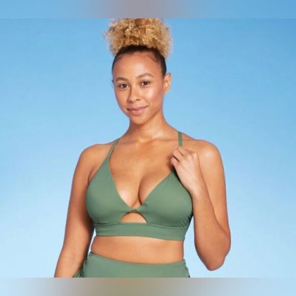 Shade & Shore Women's Longline Cut Out Bikini Top Size 34B or 34D Wasabi Green - Picture 3 of 14